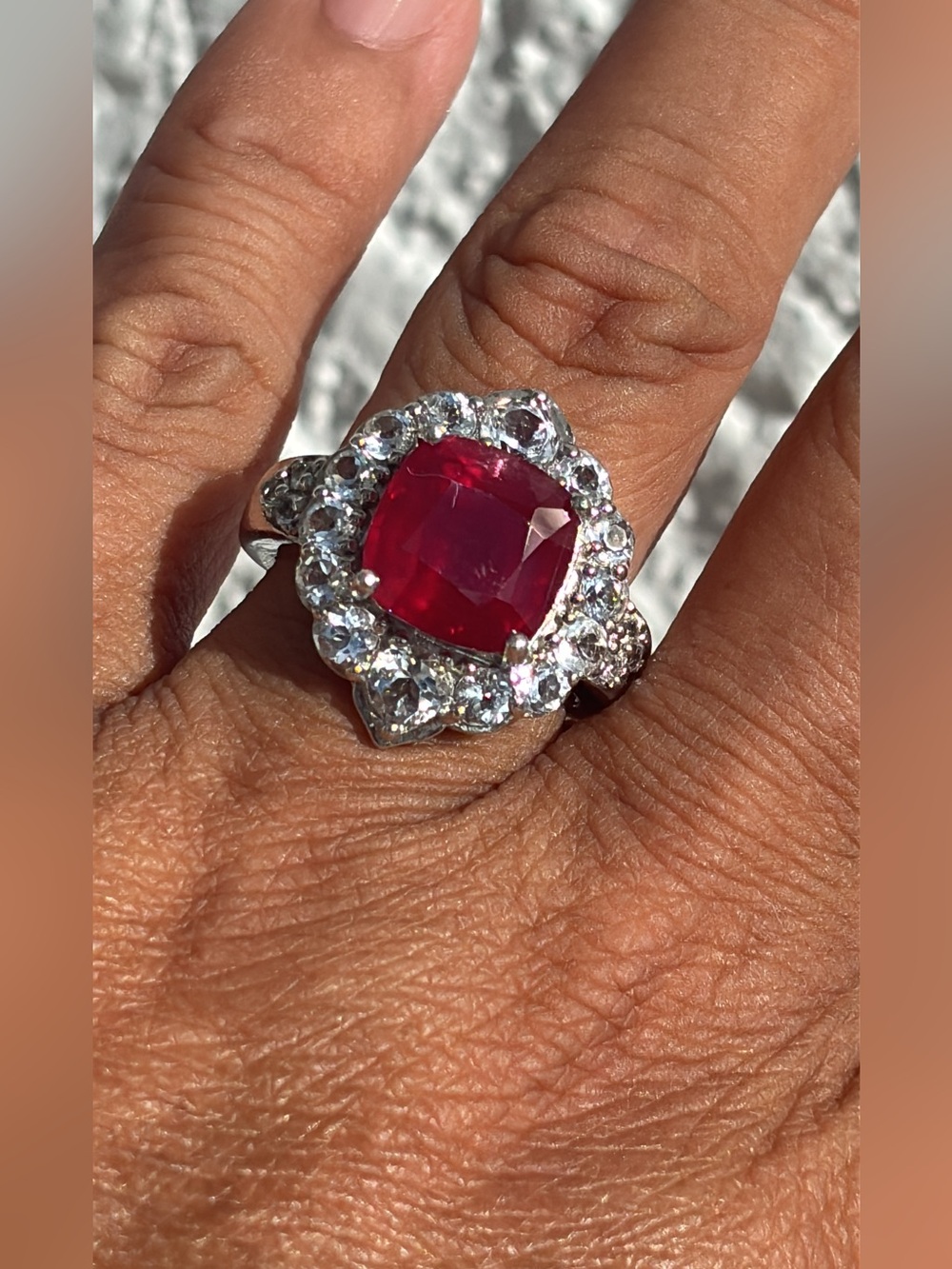 STS Sterling Silver Cushion-Cut Ruby & White Topaz Ring